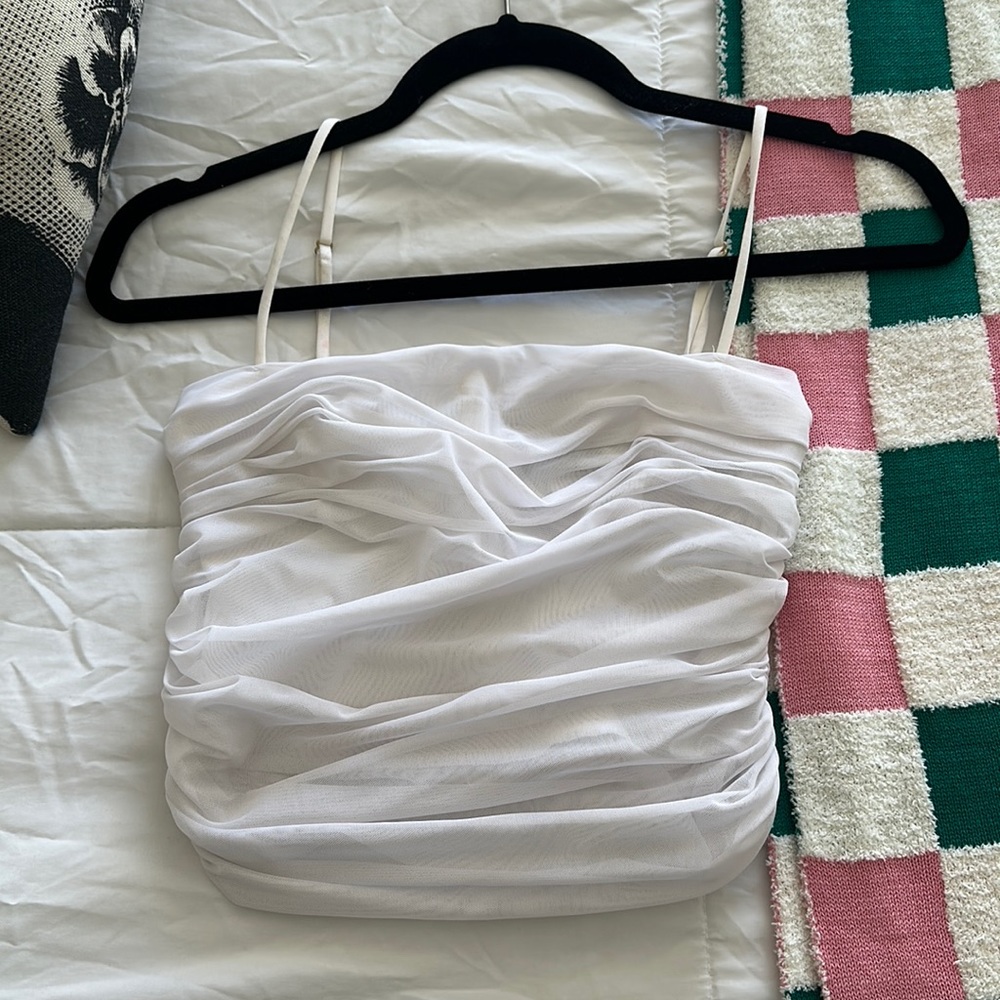 White ruched corset from Aritzia Babaton
